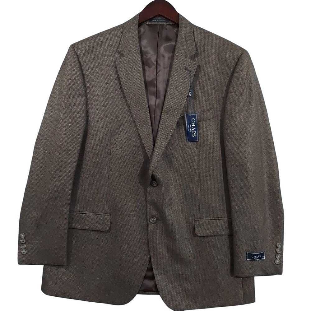 NEW Chaps Blazer Mens 46R Brown Tan Textured 2 Button Sport Coat Jacket